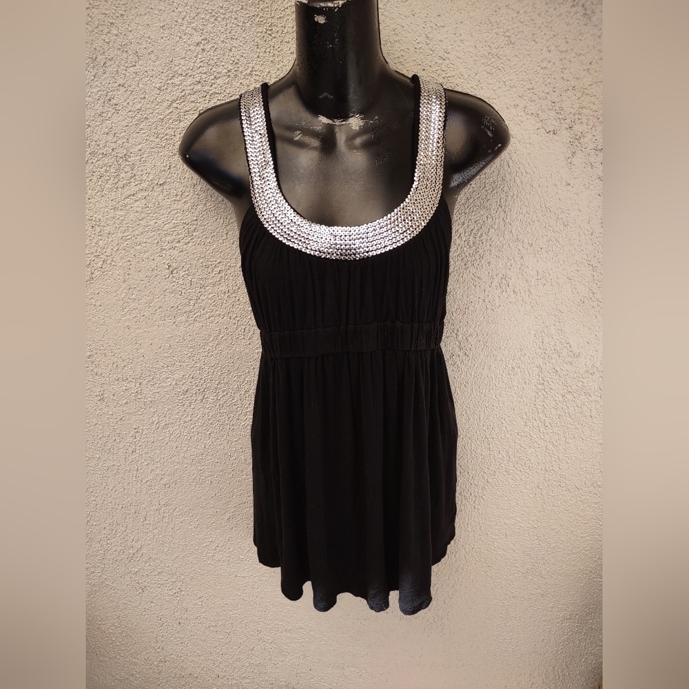 Twenty One Silver and Black Tank Top Casual Y2K Vintage Summer Party Medium